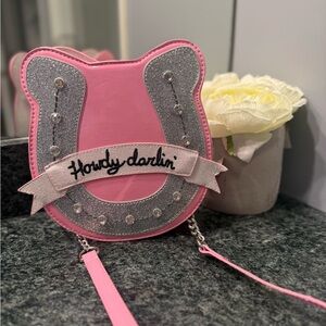 Betsey Johnson NWT Howdy Darlin' pink and silver horseshoe crossbody novelty bag